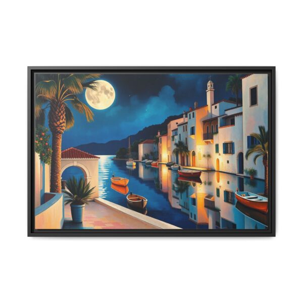 A Moonglow Canal - Framed Matte Canvas Art Print