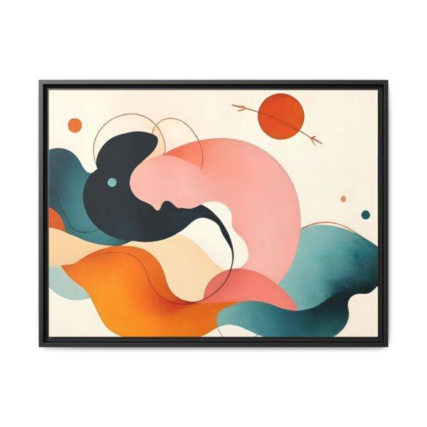 Digital artwork showing an embrace between a pink and a dark teal abstract form, with orange and blue accents.