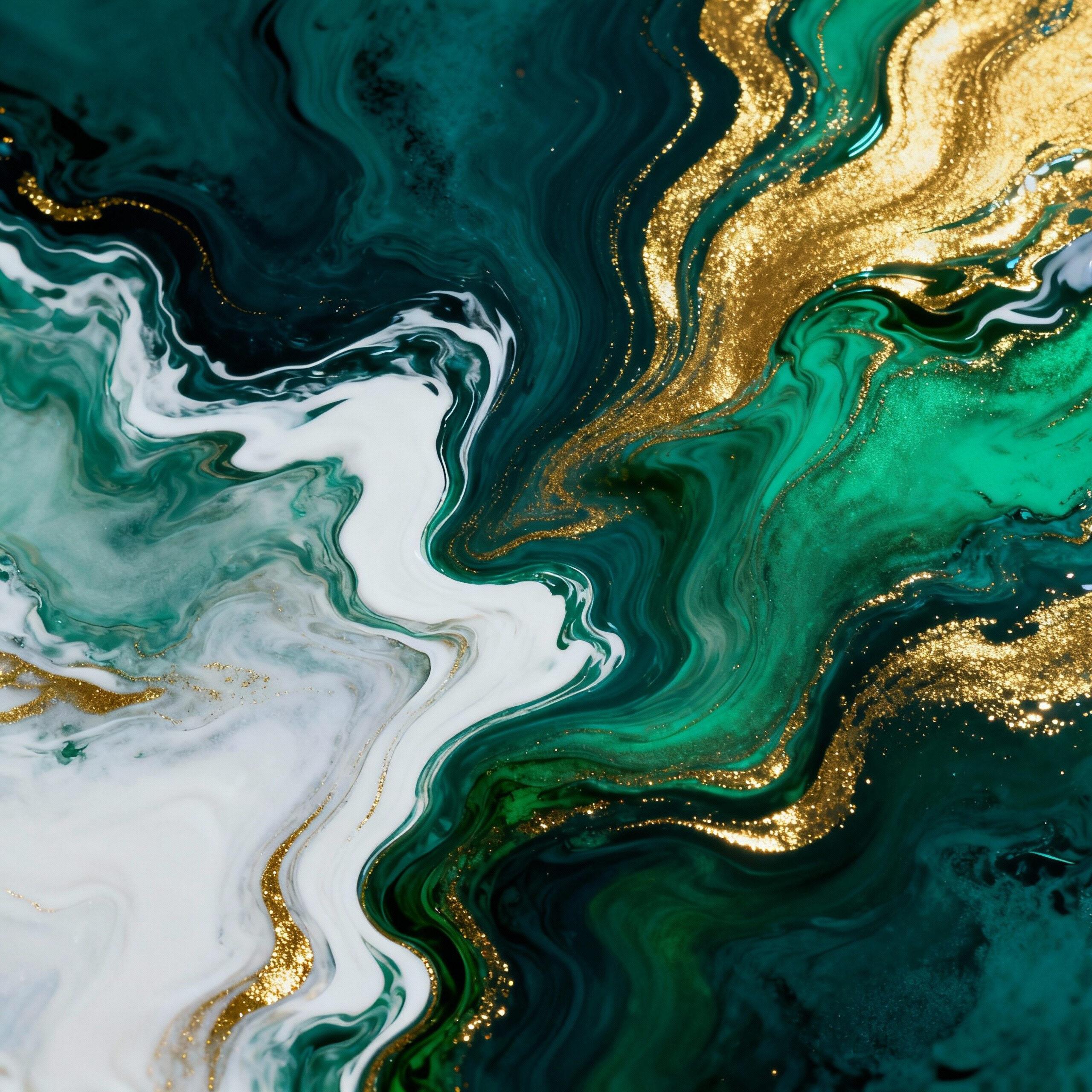 Aurora’s Embrace – green and gold abstract art painting